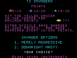 TI Invaders screenshot 2 for TI-99